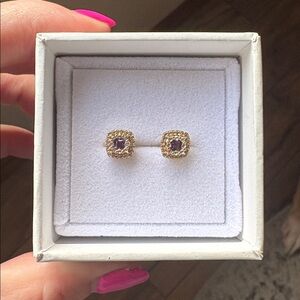 Aurate Gold and Purple Cushion-Cut Earrings like new